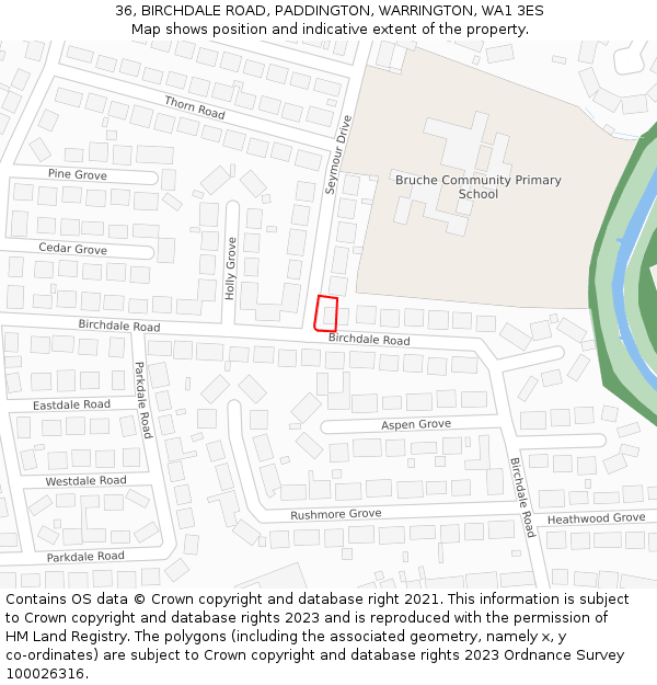 36, BIRCHDALE ROAD, PADDINGTON, WARRINGTON, WA1 3ES: Location map and indicative extent of plot