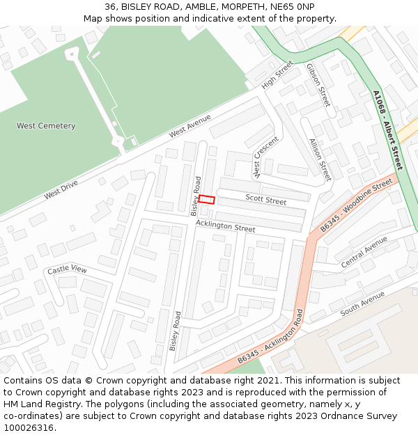 36, BISLEY ROAD, AMBLE, MORPETH, NE65 0NP: Location map and indicative extent of plot