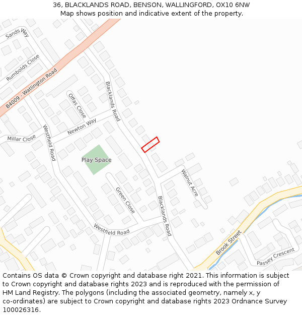 36, BLACKLANDS ROAD, BENSON, WALLINGFORD, OX10 6NW: Location map and indicative extent of plot