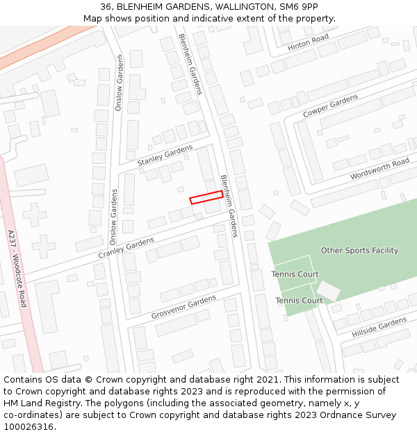 36, BLENHEIM GARDENS, WALLINGTON, SM6 9PP: Location map and indicative extent of plot