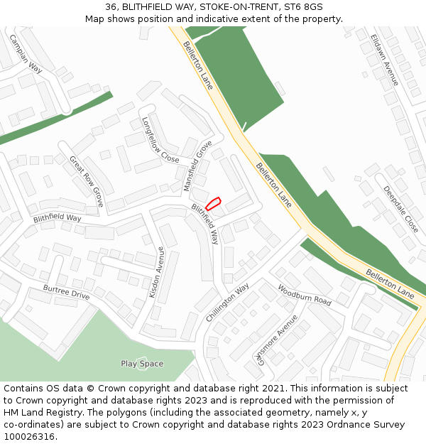 36, BLITHFIELD WAY, STOKE-ON-TRENT, ST6 8GS: Location map and indicative extent of plot