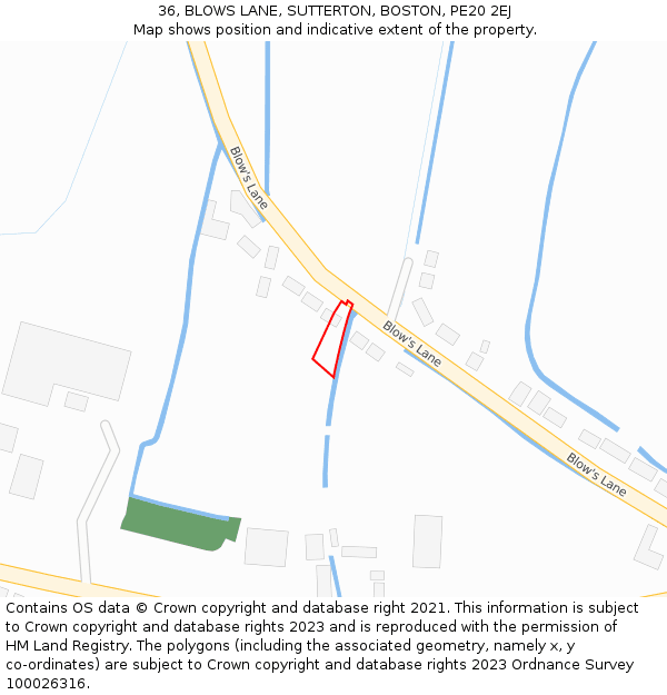 36, BLOWS LANE, SUTTERTON, BOSTON, PE20 2EJ: Location map and indicative extent of plot