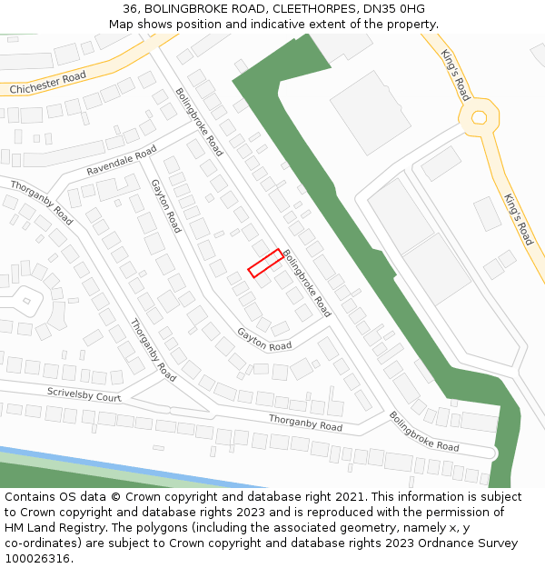 36, BOLINGBROKE ROAD, CLEETHORPES, DN35 0HG: Location map and indicative extent of plot