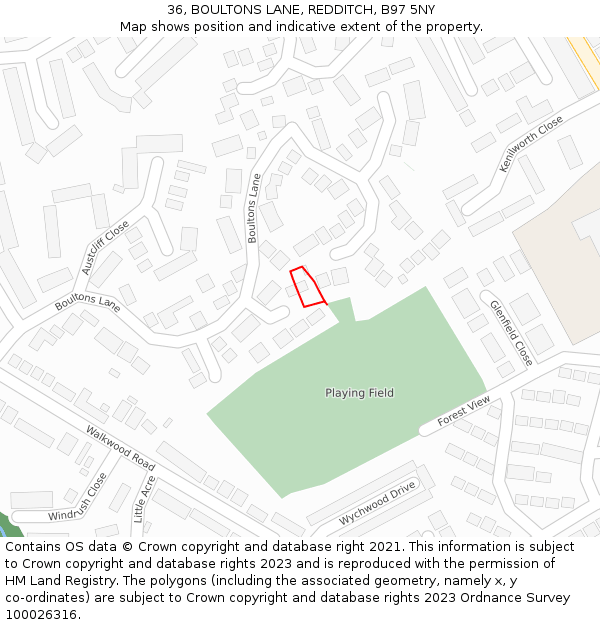 36, BOULTONS LANE, REDDITCH, B97 5NY: Location map and indicative extent of plot