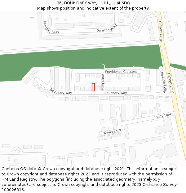 36, BOUNDARY WAY, HULL, HU4 6DQ: Location map and indicative extent of plot