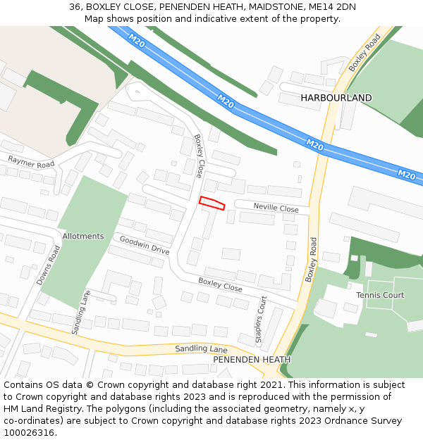 36, BOXLEY CLOSE, PENENDEN HEATH, MAIDSTONE, ME14 2DN: Location map and indicative extent of plot