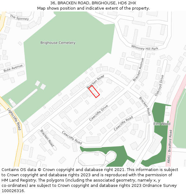 36, BRACKEN ROAD, BRIGHOUSE, HD6 2HX: Location map and indicative extent of plot