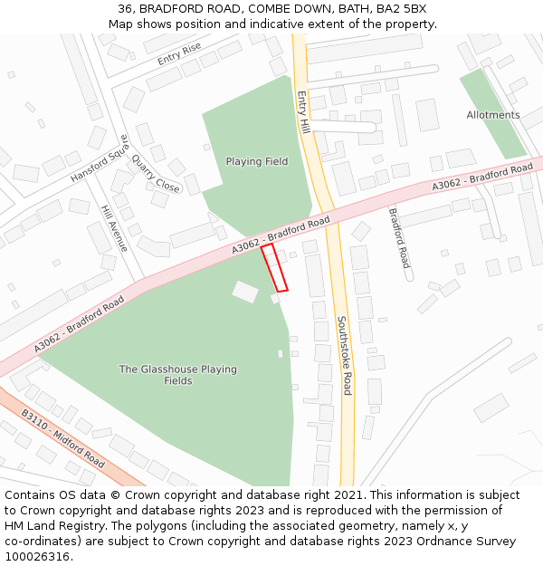 36, BRADFORD ROAD, COMBE DOWN, BATH, BA2 5BX: Location map and indicative extent of plot