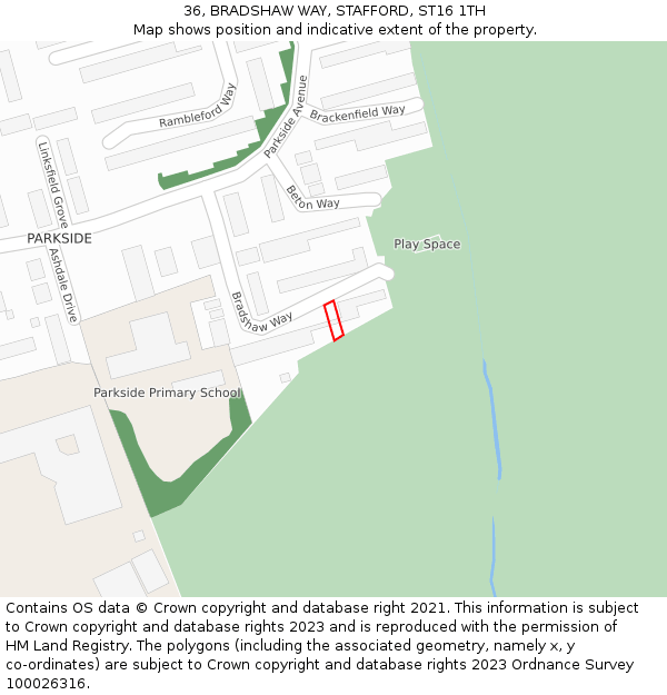 36, BRADSHAW WAY, STAFFORD, ST16 1TH: Location map and indicative extent of plot