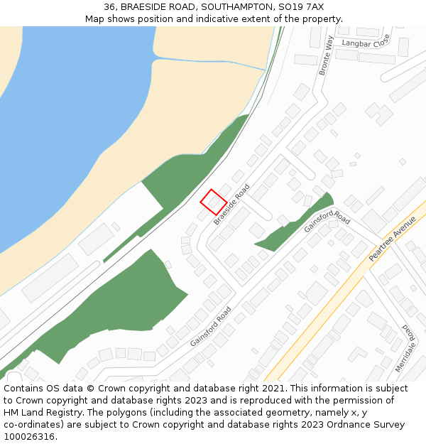 36, BRAESIDE ROAD, SOUTHAMPTON, SO19 7AX: Location map and indicative extent of plot