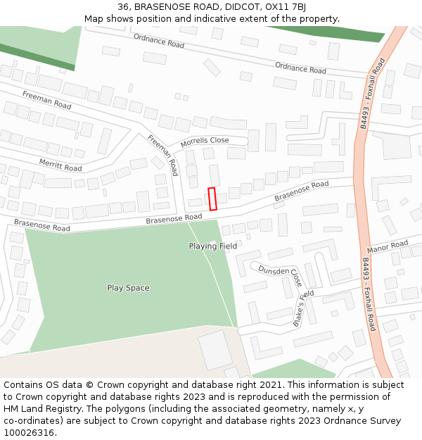 36, BRASENOSE ROAD, DIDCOT, OX11 7BJ: Location map and indicative extent of plot