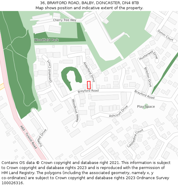 36, BRAYFORD ROAD, BALBY, DONCASTER, DN4 8TB: Location map and indicative extent of plot