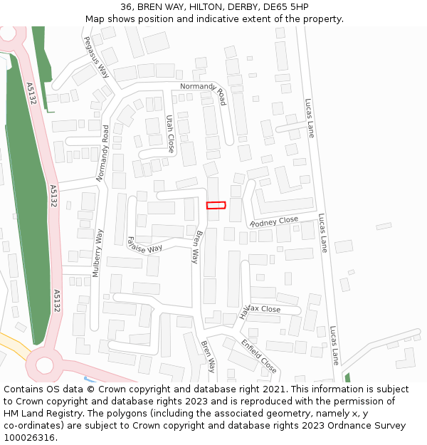 36, BREN WAY, HILTON, DERBY, DE65 5HP: Location map and indicative extent of plot