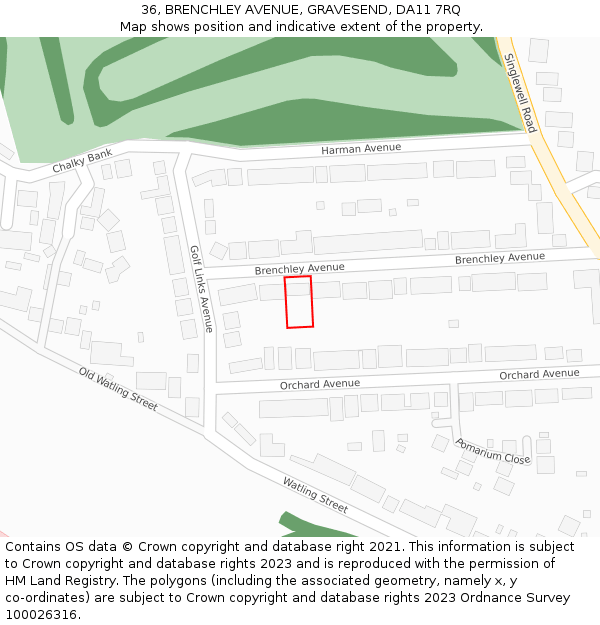 36, BRENCHLEY AVENUE, GRAVESEND, DA11 7RQ: Location map and indicative extent of plot