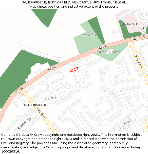 36, BRIARDENE, BURNOPFIELD, NEWCASTLE UPON TYNE, NE16 6LJ: Location map and indicative extent of plot