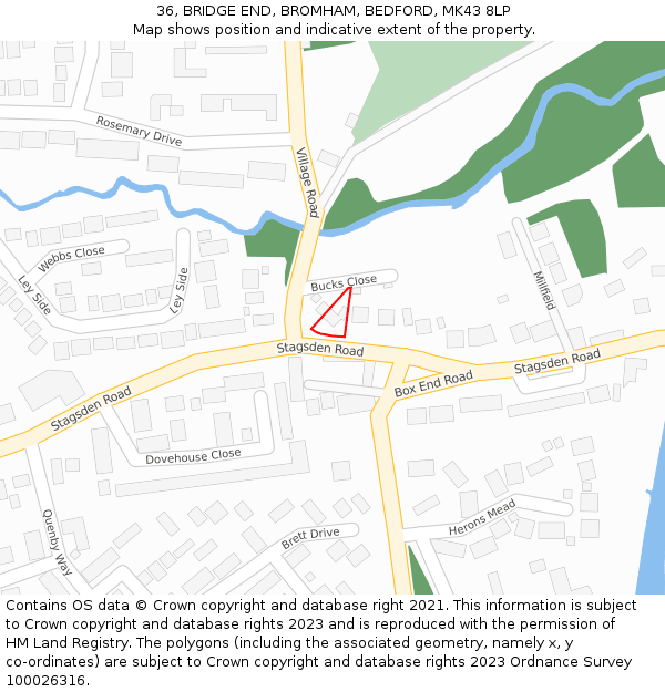 36, BRIDGE END, BROMHAM, BEDFORD, MK43 8LP: Location map and indicative extent of plot
