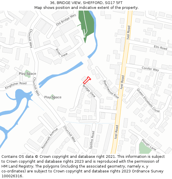 36, BRIDGE VIEW, SHEFFORD, SG17 5FT: Location map and indicative extent of plot