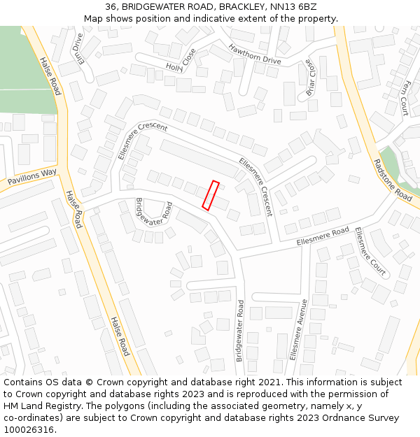 36, BRIDGEWATER ROAD, BRACKLEY, NN13 6BZ: Location map and indicative extent of plot