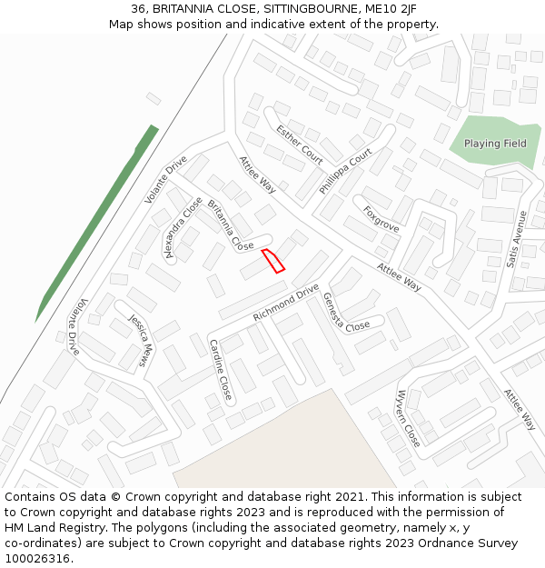 36, BRITANNIA CLOSE, SITTINGBOURNE, ME10 2JF: Location map and indicative extent of plot