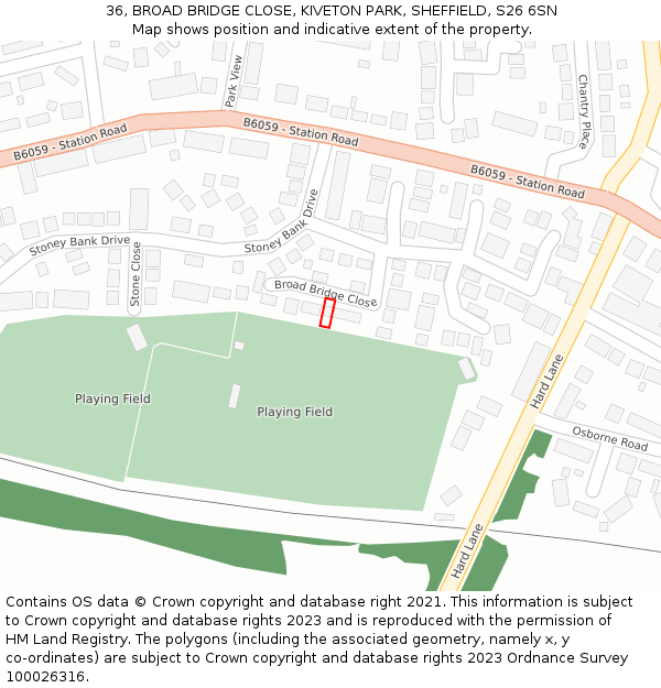 36, BROAD BRIDGE CLOSE, KIVETON PARK, SHEFFIELD, S26 6SN: Location map and indicative extent of plot