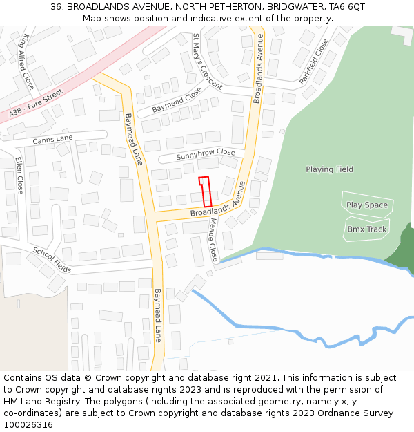 36, BROADLANDS AVENUE, NORTH PETHERTON, BRIDGWATER, TA6 6QT: Location map and indicative extent of plot