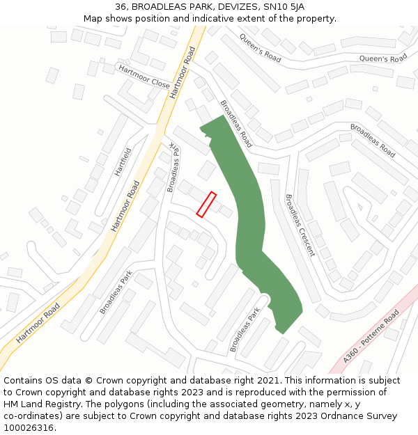 36, BROADLEAS PARK, DEVIZES, SN10 5JA: Location map and indicative extent of plot