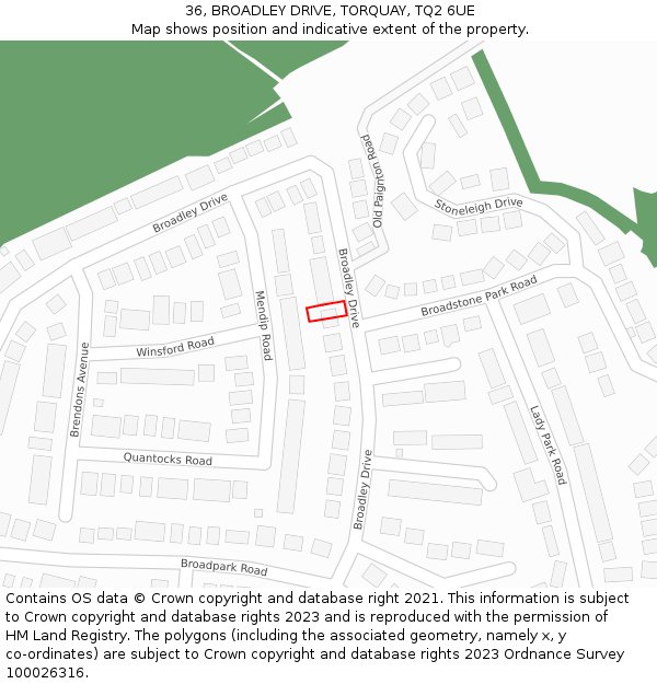 36, BROADLEY DRIVE, TORQUAY, TQ2 6UE: Location map and indicative extent of plot