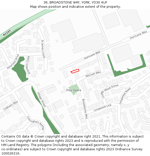 36, BROADSTONE WAY, YORK, YO30 4UF: Location map and indicative extent of plot