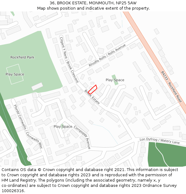 36, BROOK ESTATE, MONMOUTH, NP25 5AW: Location map and indicative extent of plot