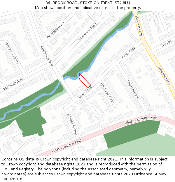 36, BROOK ROAD, STOKE-ON-TRENT, ST4 8LU: Location map and indicative extent of plot