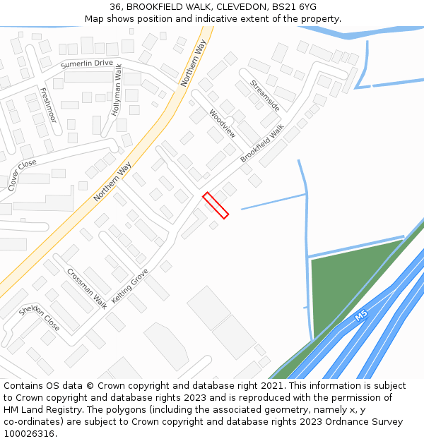 36, BROOKFIELD WALK, CLEVEDON, BS21 6YG: Location map and indicative extent of plot