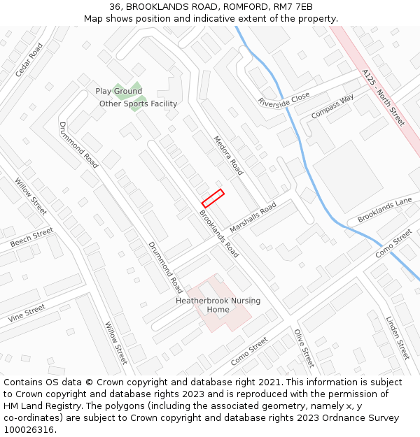 36, BROOKLANDS ROAD, ROMFORD, RM7 7EB: Location map and indicative extent of plot