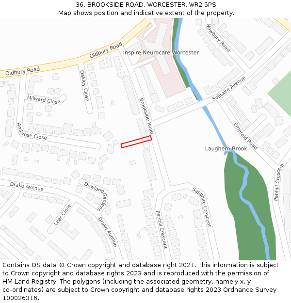 36, BROOKSIDE ROAD, WORCESTER, WR2 5PS: Location map and indicative extent of plot