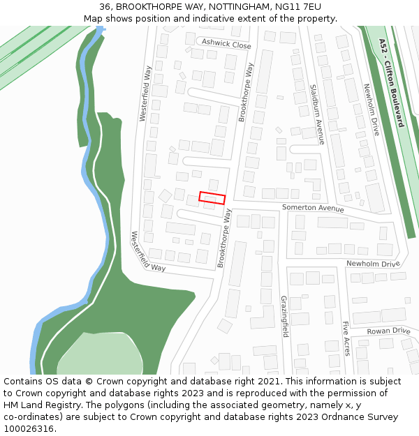 36, BROOKTHORPE WAY, NOTTINGHAM, NG11 7EU: Location map and indicative extent of plot