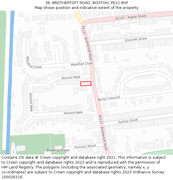 36, BROTHERTOFT ROAD, BOSTON, PE21 8HF: Location map and indicative extent of plot