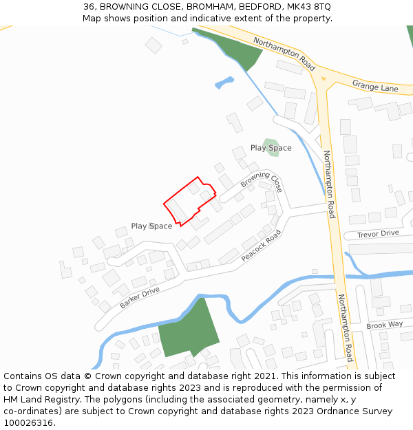 36, BROWNING CLOSE, BROMHAM, BEDFORD, MK43 8TQ: Location map and indicative extent of plot