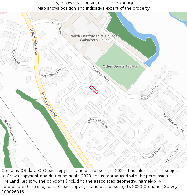 36, BROWNING DRIVE, HITCHIN, SG4 0QR: Location map and indicative extent of plot