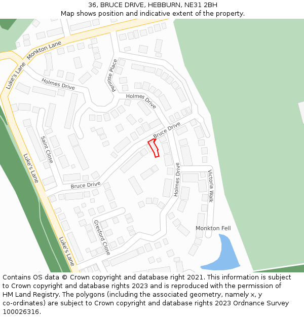 36, BRUCE DRIVE, HEBBURN, NE31 2BH: Location map and indicative extent of plot