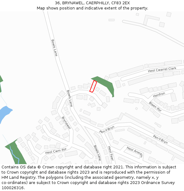 36, BRYNAWEL, CAERPHILLY, CF83 2EX: Location map and indicative extent of plot