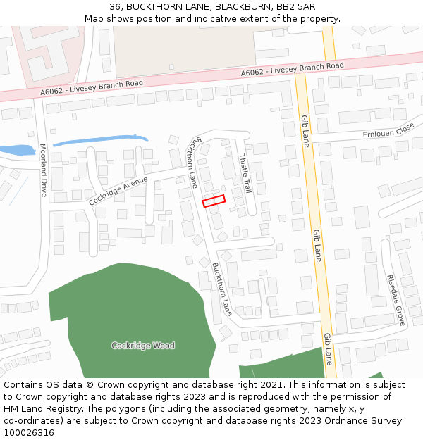 36, BUCKTHORN LANE, BLACKBURN, BB2 5AR: Location map and indicative extent of plot