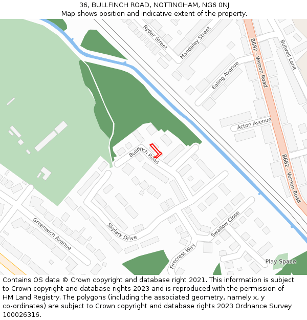 36, BULLFINCH ROAD, NOTTINGHAM, NG6 0NJ: Location map and indicative extent of plot