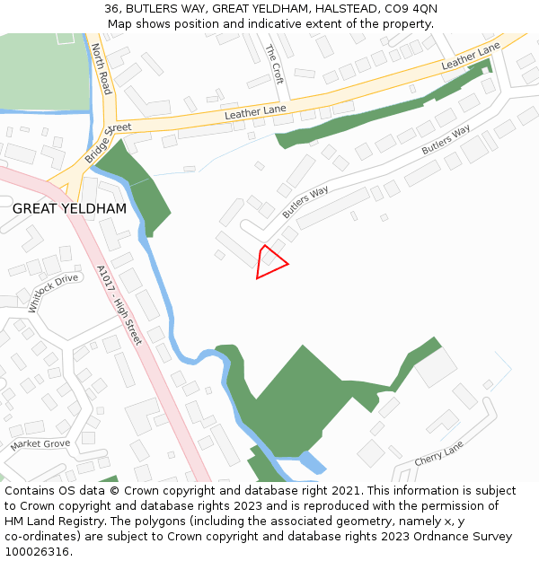 36, BUTLERS WAY, GREAT YELDHAM, HALSTEAD, CO9 4QN: Location map and indicative extent of plot