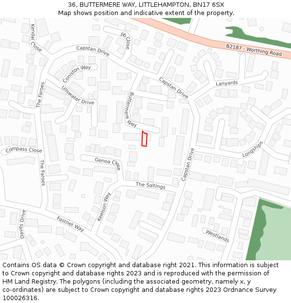 36, BUTTERMERE WAY, LITTLEHAMPTON, BN17 6SX: Location map and indicative extent of plot