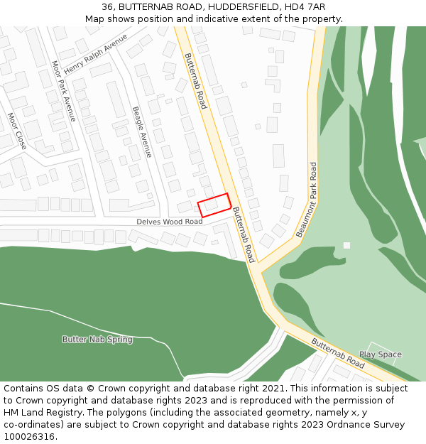 36, BUTTERNAB ROAD, HUDDERSFIELD, HD4 7AR: Location map and indicative extent of plot