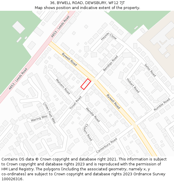 36, BYWELL ROAD, DEWSBURY, WF12 7JT: Location map and indicative extent of plot