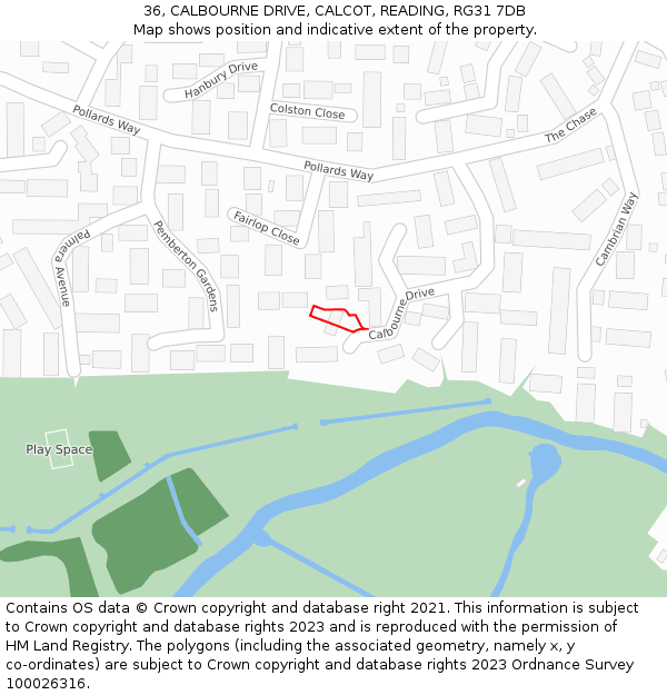 36, CALBOURNE DRIVE, CALCOT, READING, RG31 7DB: Location map and indicative extent of plot