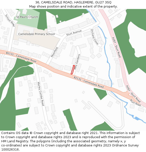 36, CAMELSDALE ROAD, HASLEMERE, GU27 3SQ: Location map and indicative extent of plot