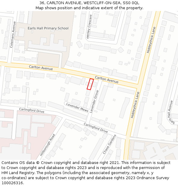 36, CARLTON AVENUE, WESTCLIFF-ON-SEA, SS0 0QL: Location map and indicative extent of plot