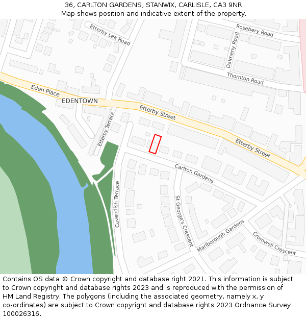 36, CARLTON GARDENS, STANWIX, CARLISLE, CA3 9NR: Location map and indicative extent of plot