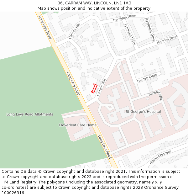 36, CARRAM WAY, LINCOLN, LN1 1AB: Location map and indicative extent of plot